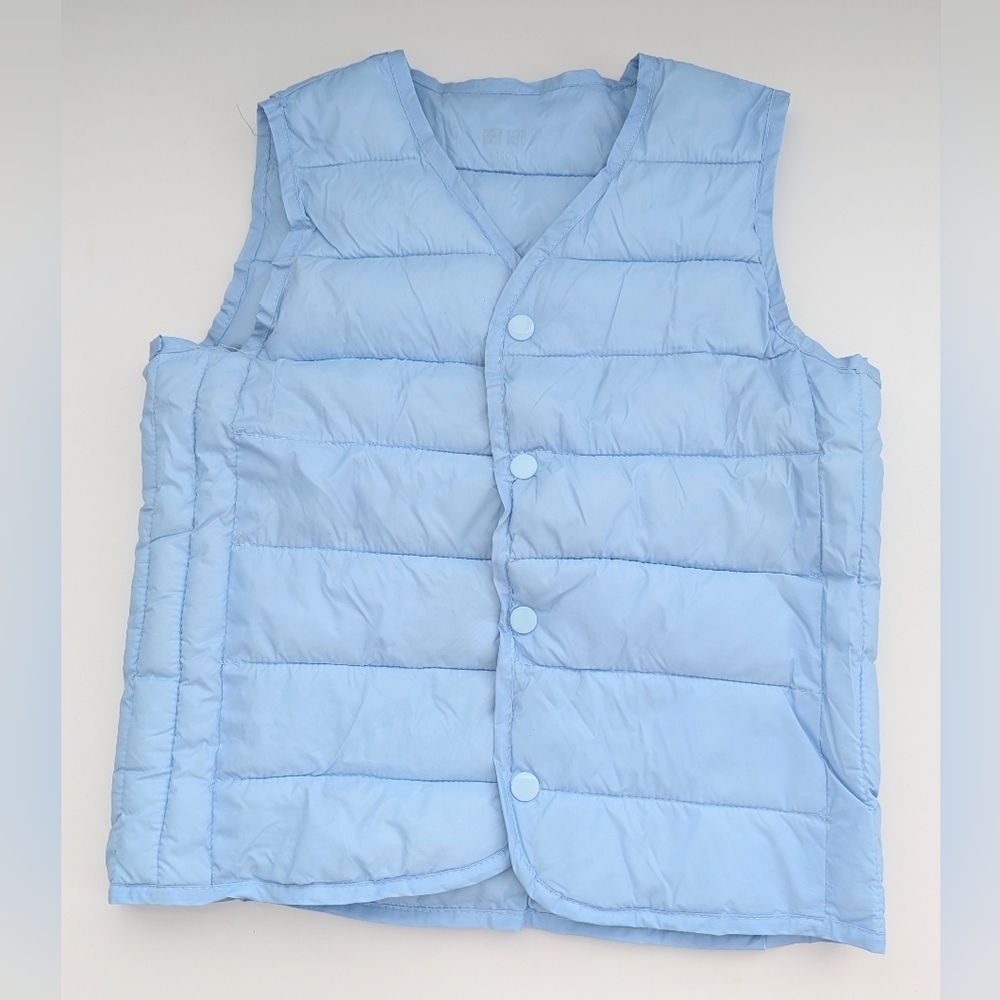 Unisex Children's Sky Blue V-Neck Quilted Lightweight Vest w/Snaps